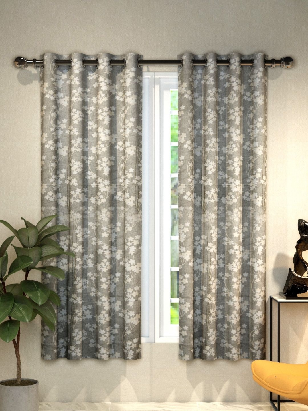 

Aura Athom Living Dream Grey & White 2 Pieces Floral Window Curtain