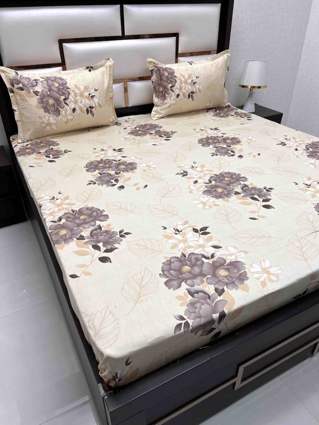 

Pure Decor Royal Velar Yellow & Grey 380 TC Floral King Bedsheet With 2 Pillow Covers
