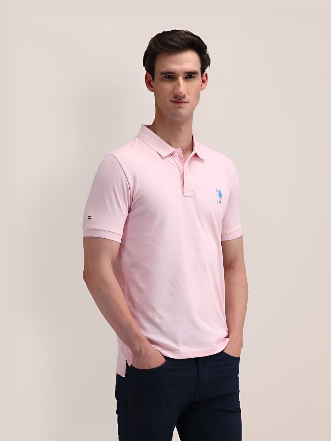

U.S. Polo Assn. Men Solid Polo Collar Cotton T-shirt, Pink