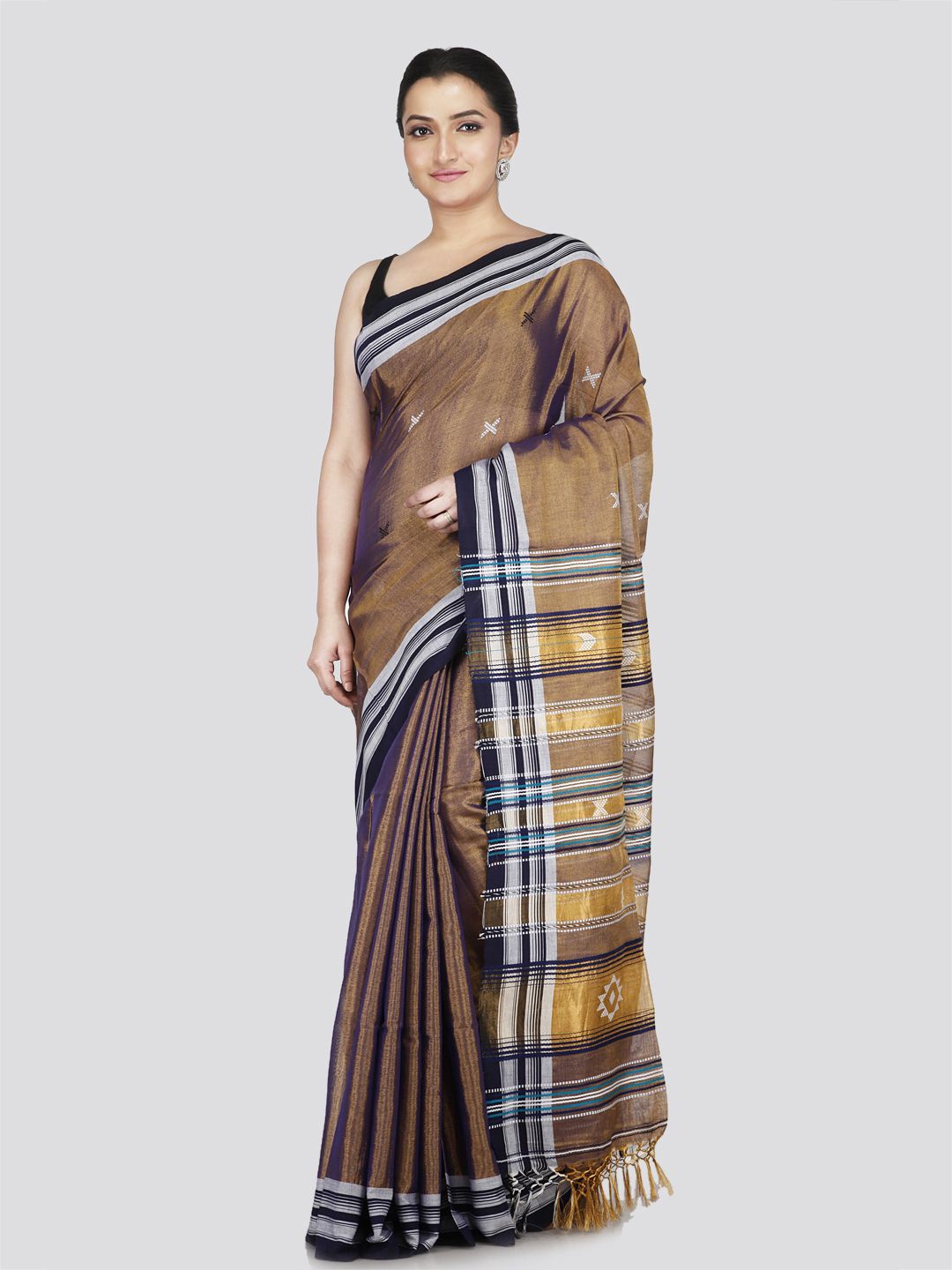 

PinkLoom Floral Silk Cotton Saree, Brown