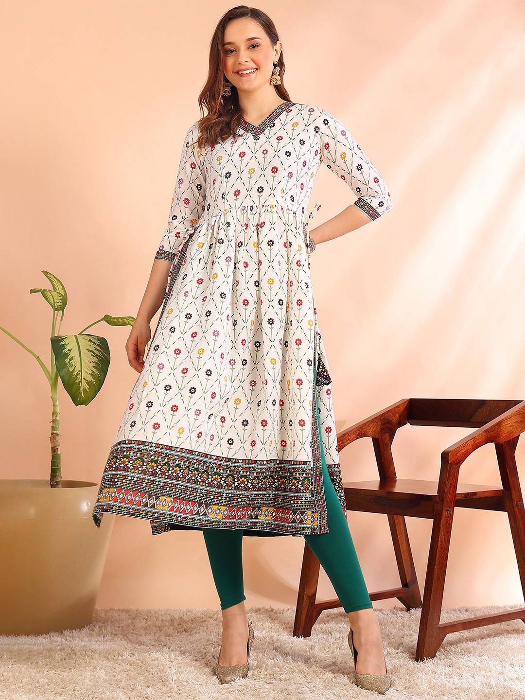 

DSK STUDIO Printed A-Line Kurta, Green