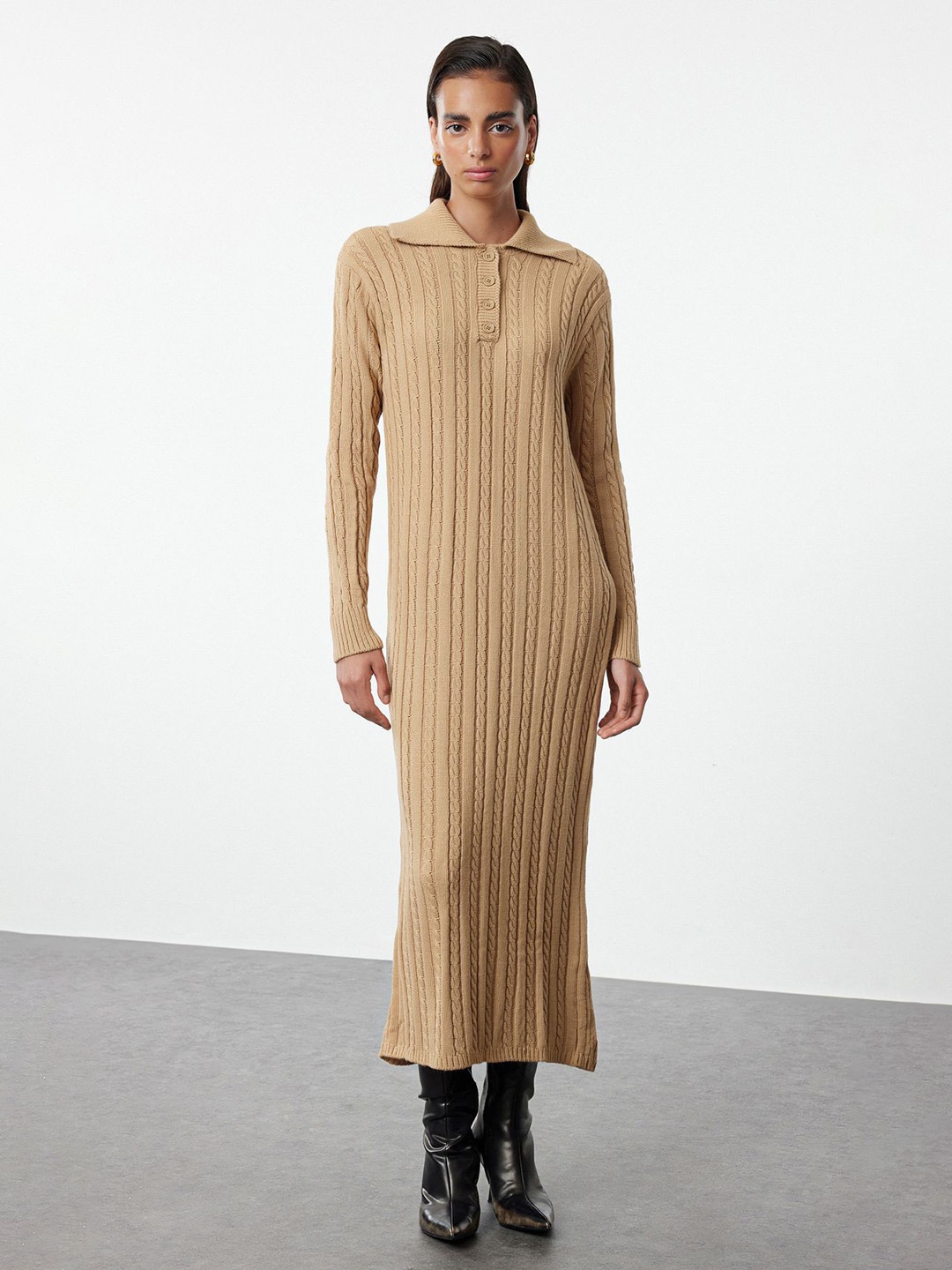 

Trendyol Striped Maxi Acrylic Dress, Camel brown