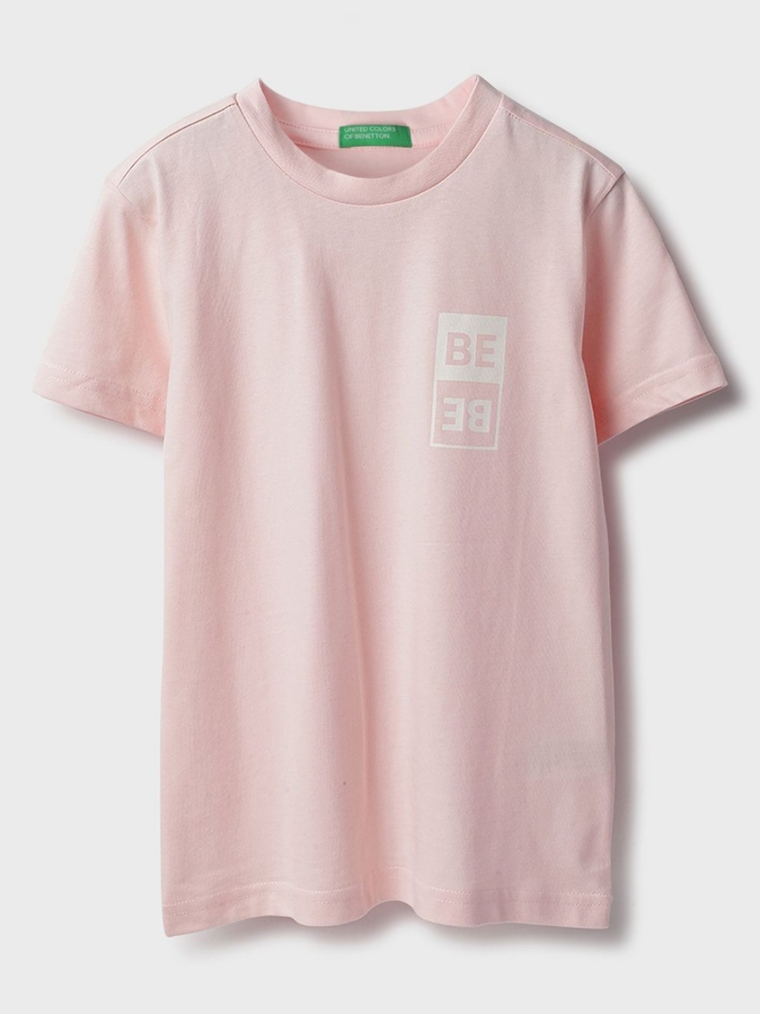 

United Colors of Benetton Boys Solid Round Neck Pure Cotton T-shirt, Pink
