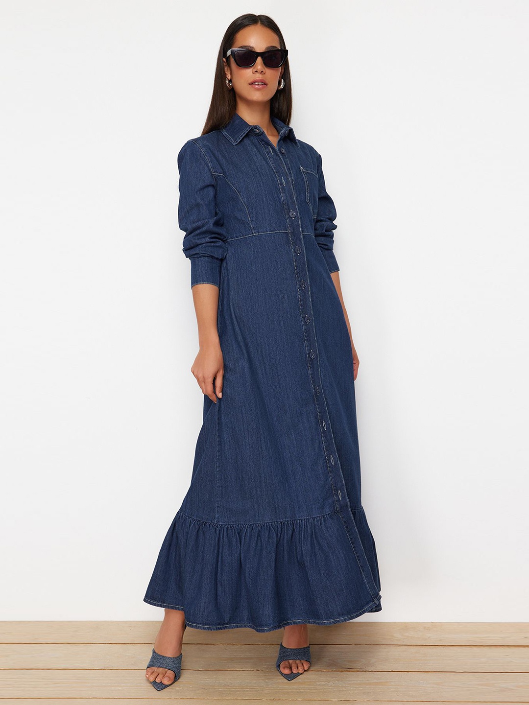 

Trendyol Shirt Maxi Cotton Dress, Navy blue