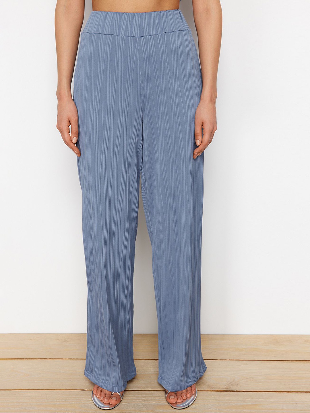 

Trendyol Women Striped Casual Trousers, Blue