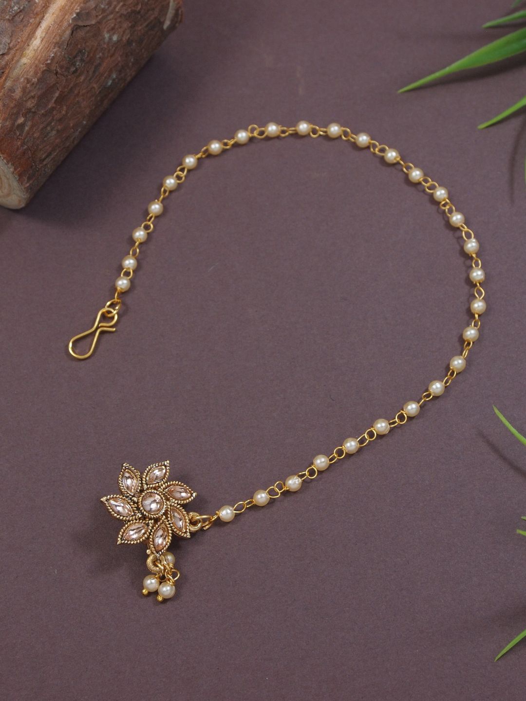 

I Jewels Gold Plated Beaded Chained Nosepin