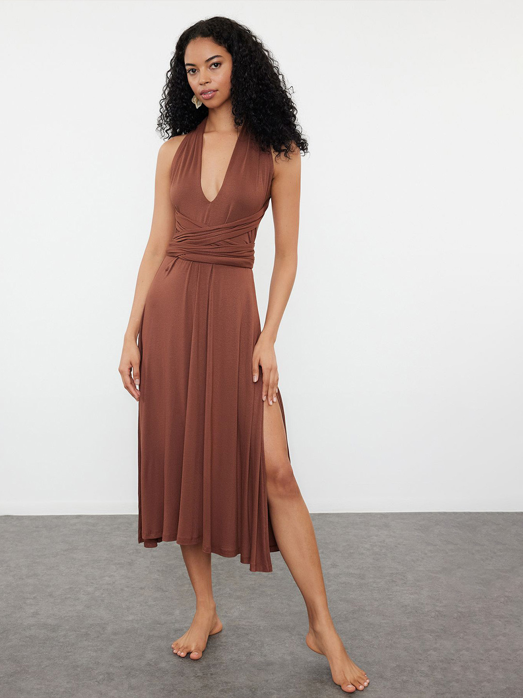 

Trendyol Fit & Flare Midi Dress, Brown