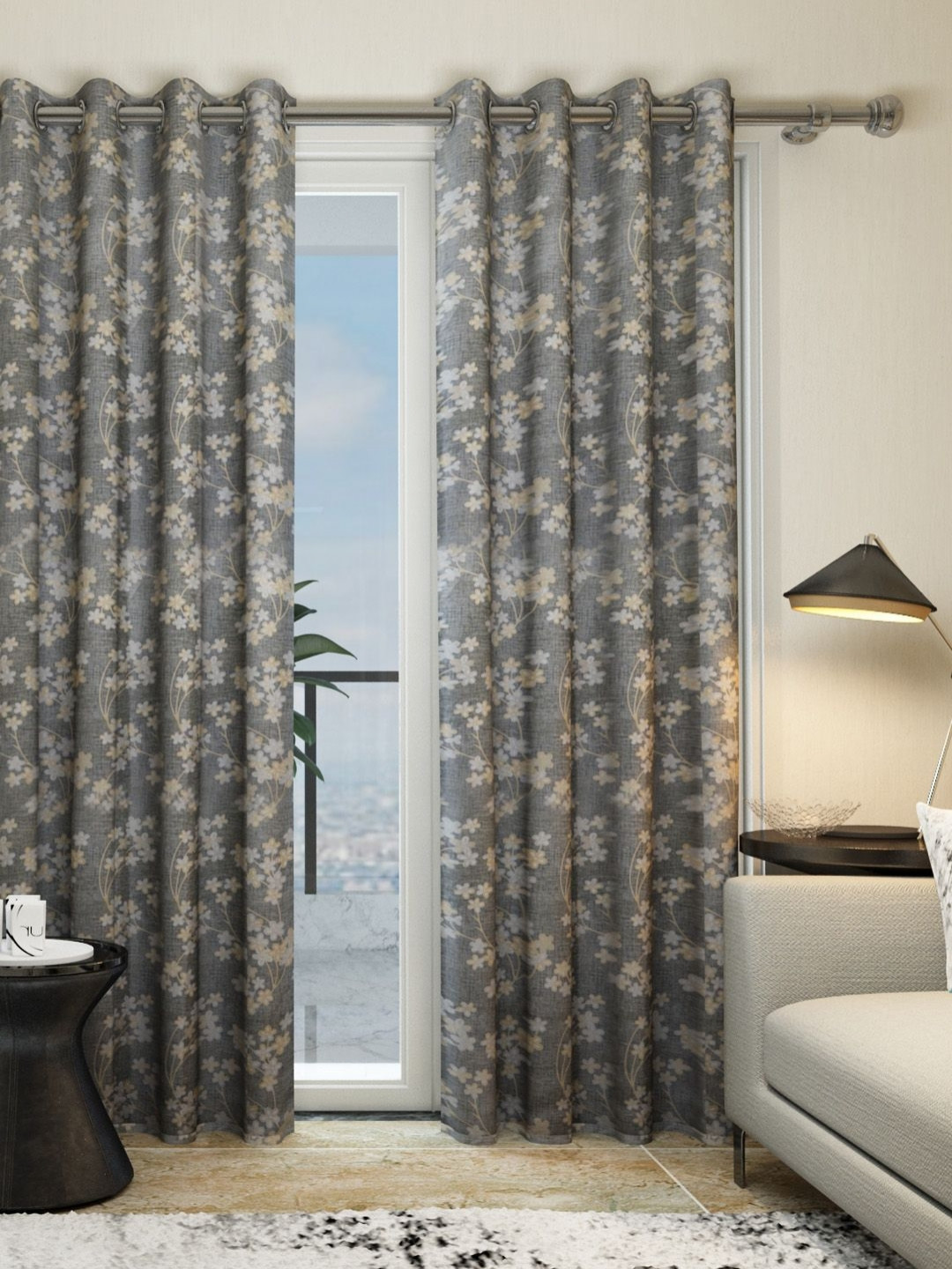 

Aura Athom Living Dream Beige & Grey 2 Pieces Floral Door Curtain
