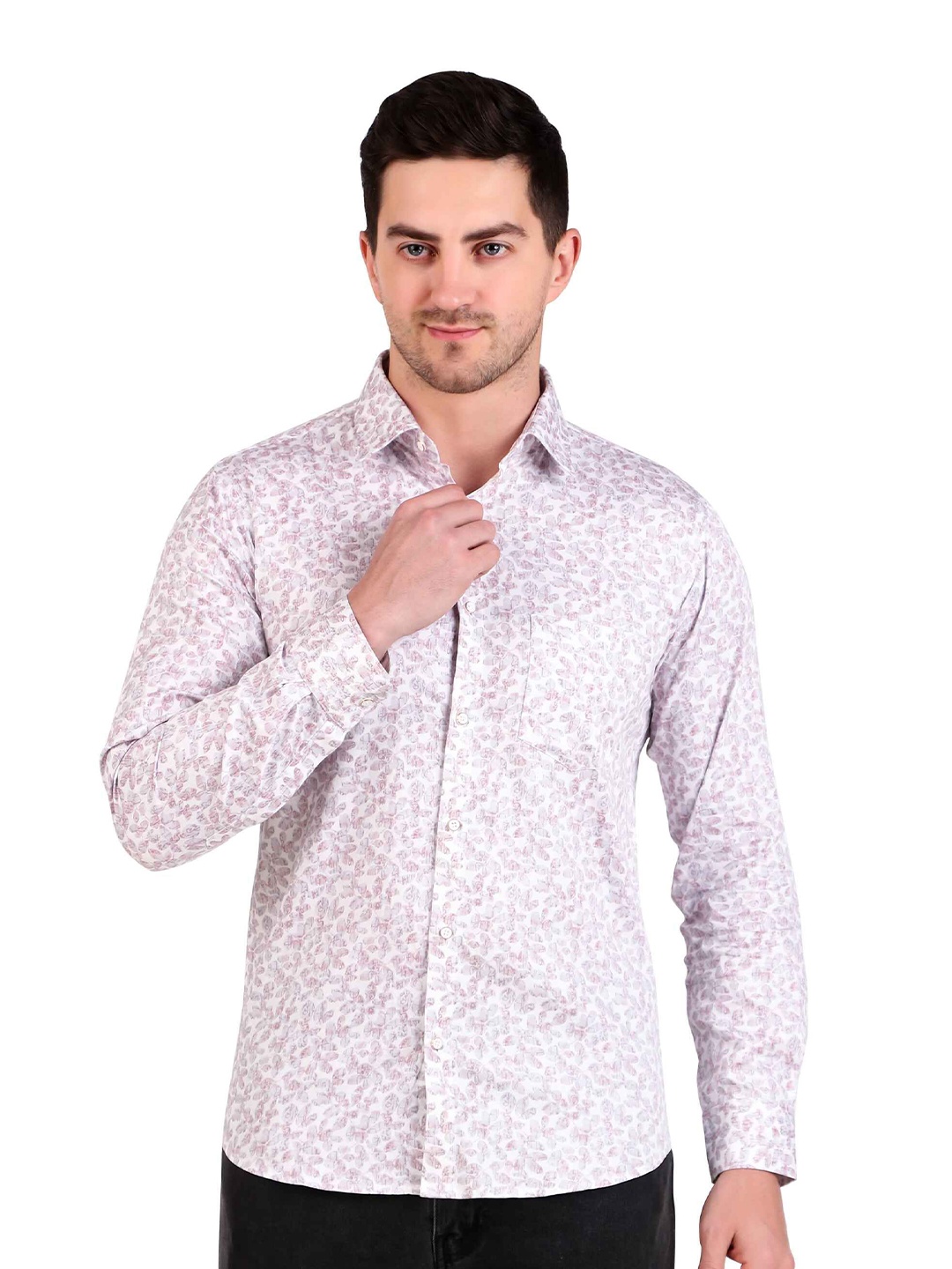 

DESIGN UP Men Classic Slim Fit Floral Opaque Printed Formal Shirt, Pink