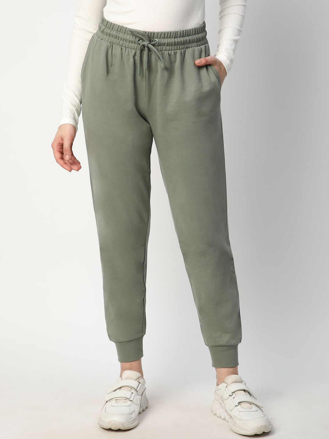 

R&B Women Cotton Mid Rise Joggers, Green