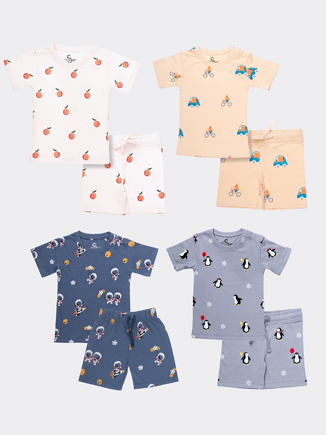 

Orange Sugar Kids Pack Of 4 Printed Pure Cotton T-shirt With Shorts, White