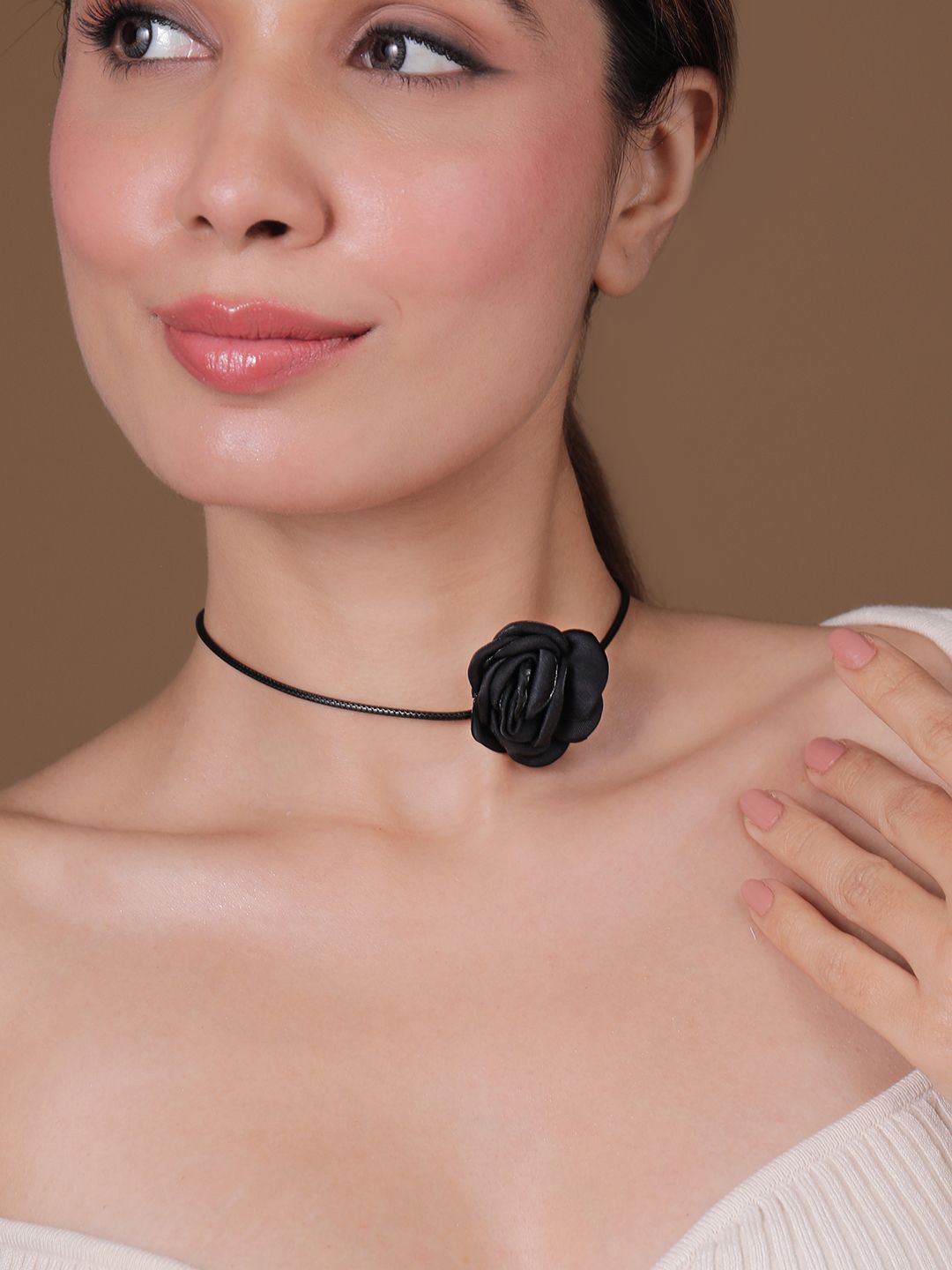 

Rubans Black Rose Choker Necklace with Satin Flower Design for Stylish Look