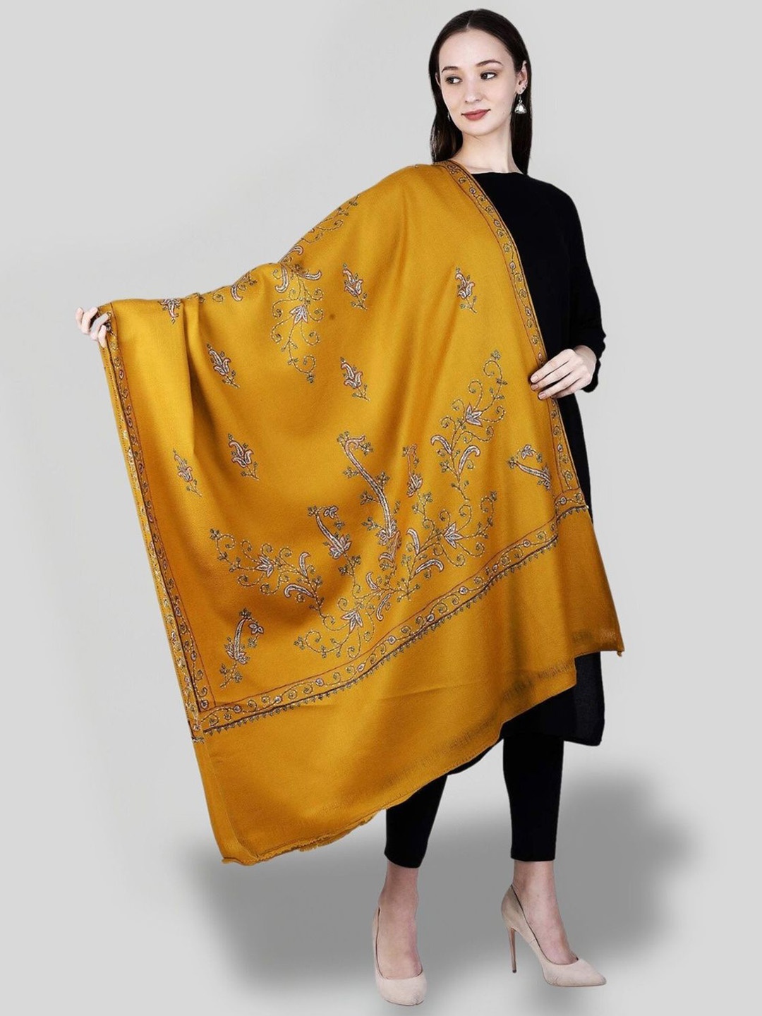 

SWI Stylish Pure Woollen Paisley Embroidered Shawl, Mustard