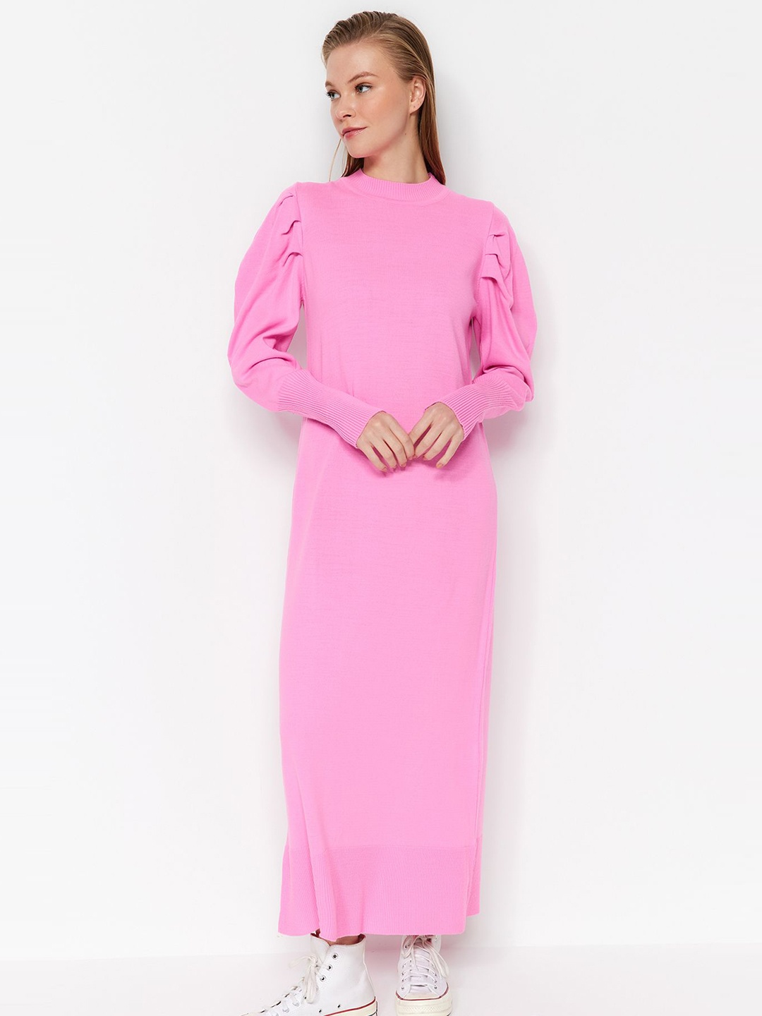 

Trendyol Solid Puff Sleeves Maxi Dress, Na