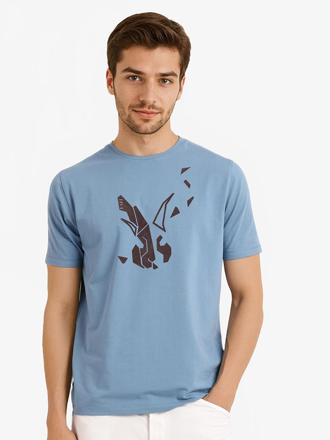 

RARE RABBIT Men Brand Logo Printed Pockets T-shirt, Blue