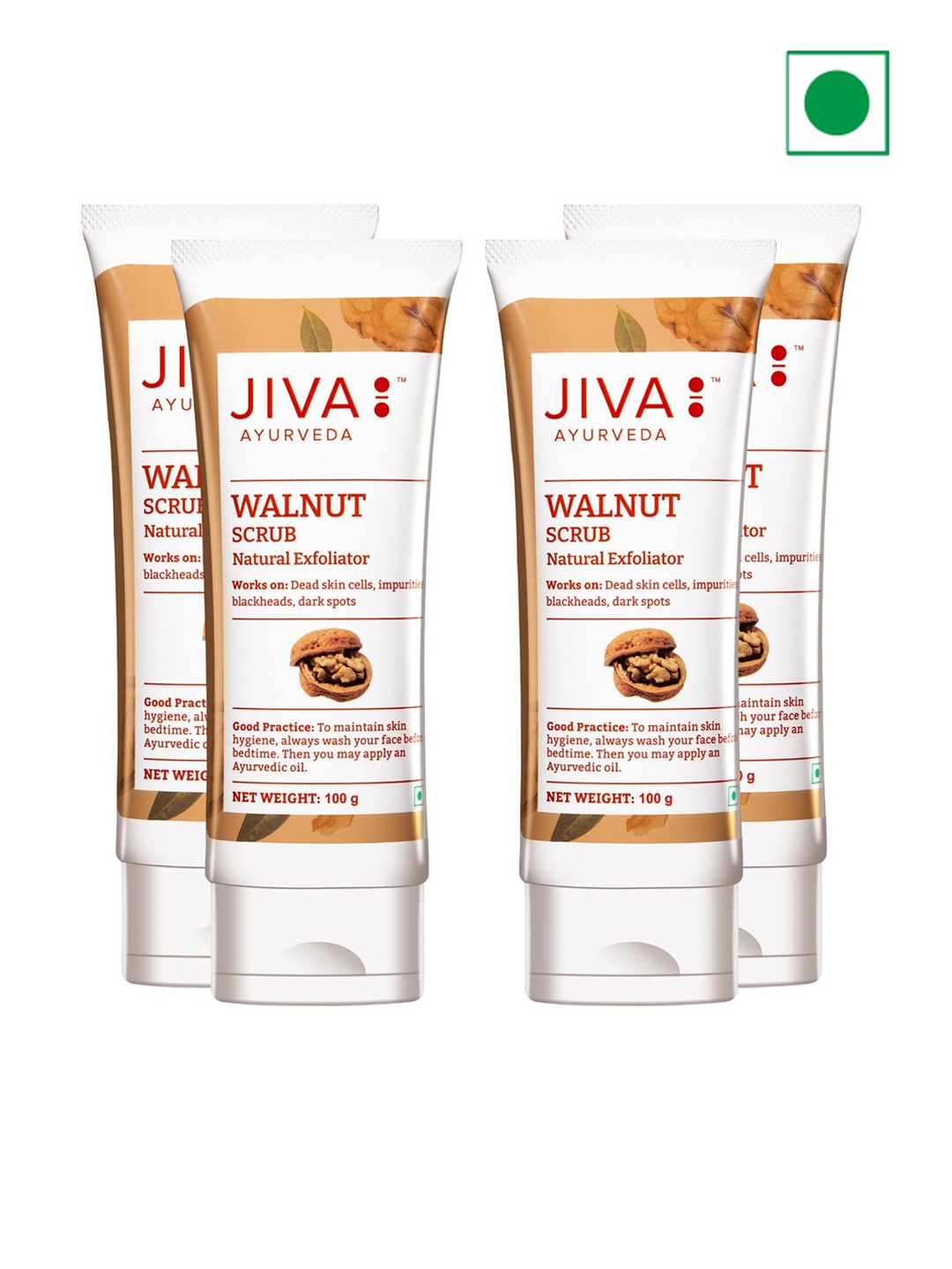 

Jiva Set Of 4 Walnut Scrub For Blackheads & Dark Spots 100g Each, White