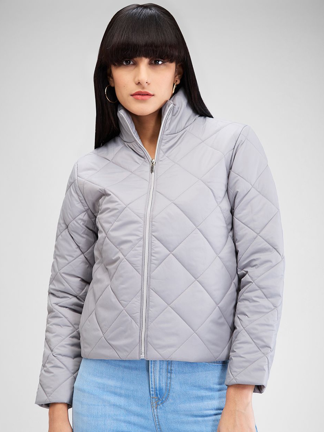 

SPYKAR Women Quilted Jacket, Grey