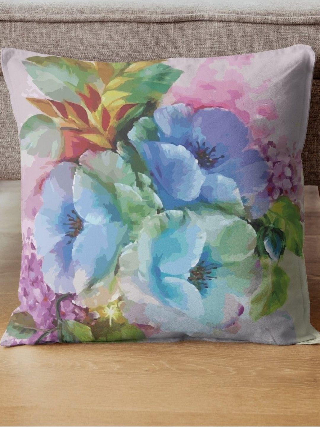 

THEYAYACAFE White & Blue Floral Square Cushion Cover