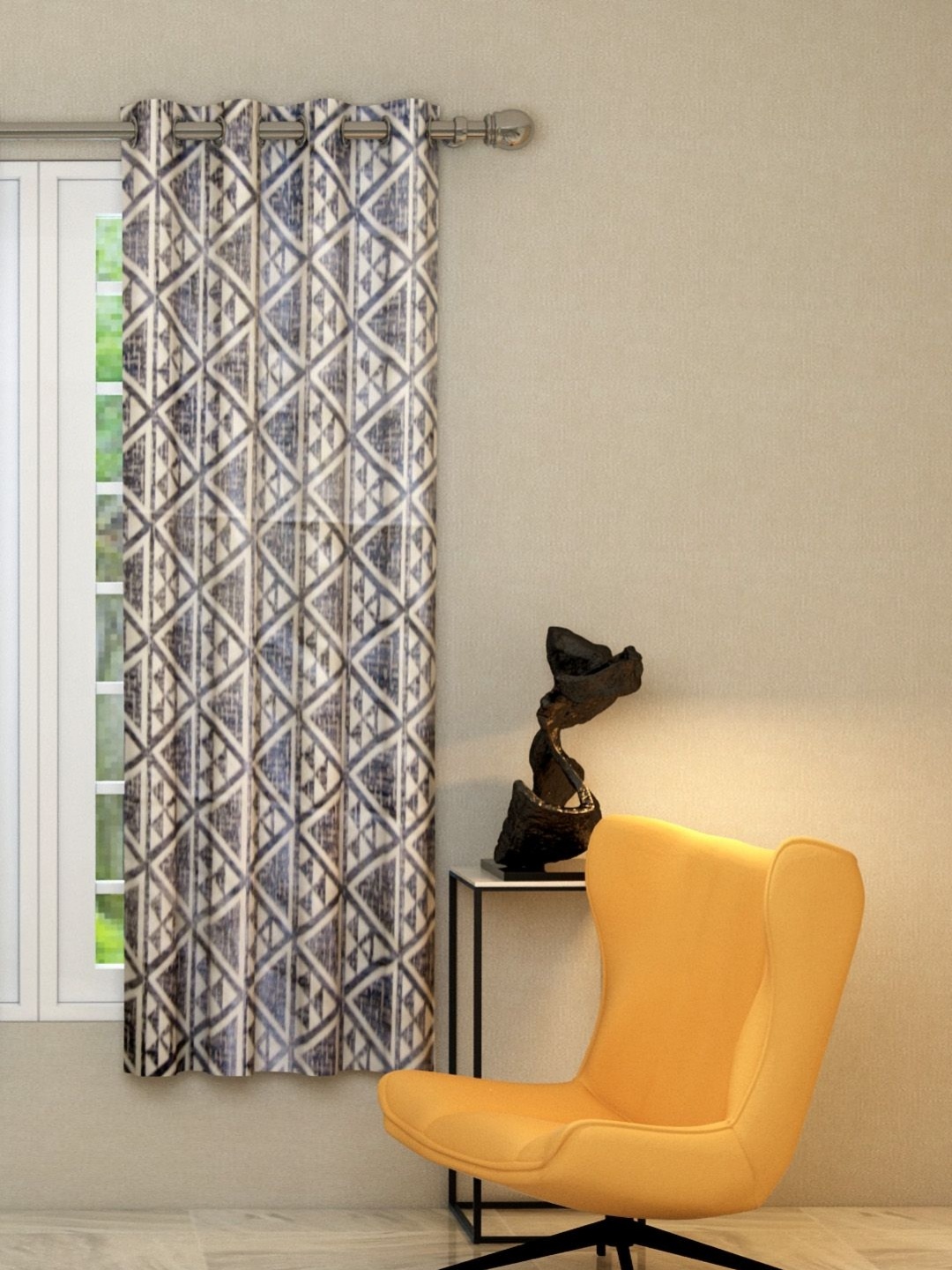 

Aura Grey & White Geometric Window Curtain