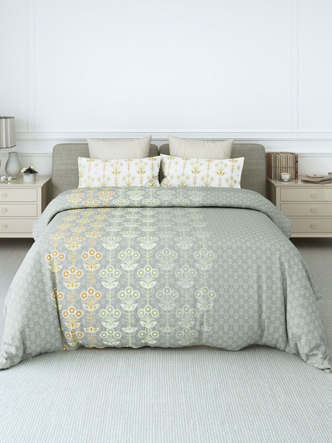 

LABHAM Olive Green Ethnic Motifs Printed Cotton180 TC King Bedsheet With 2 Pillow Covers