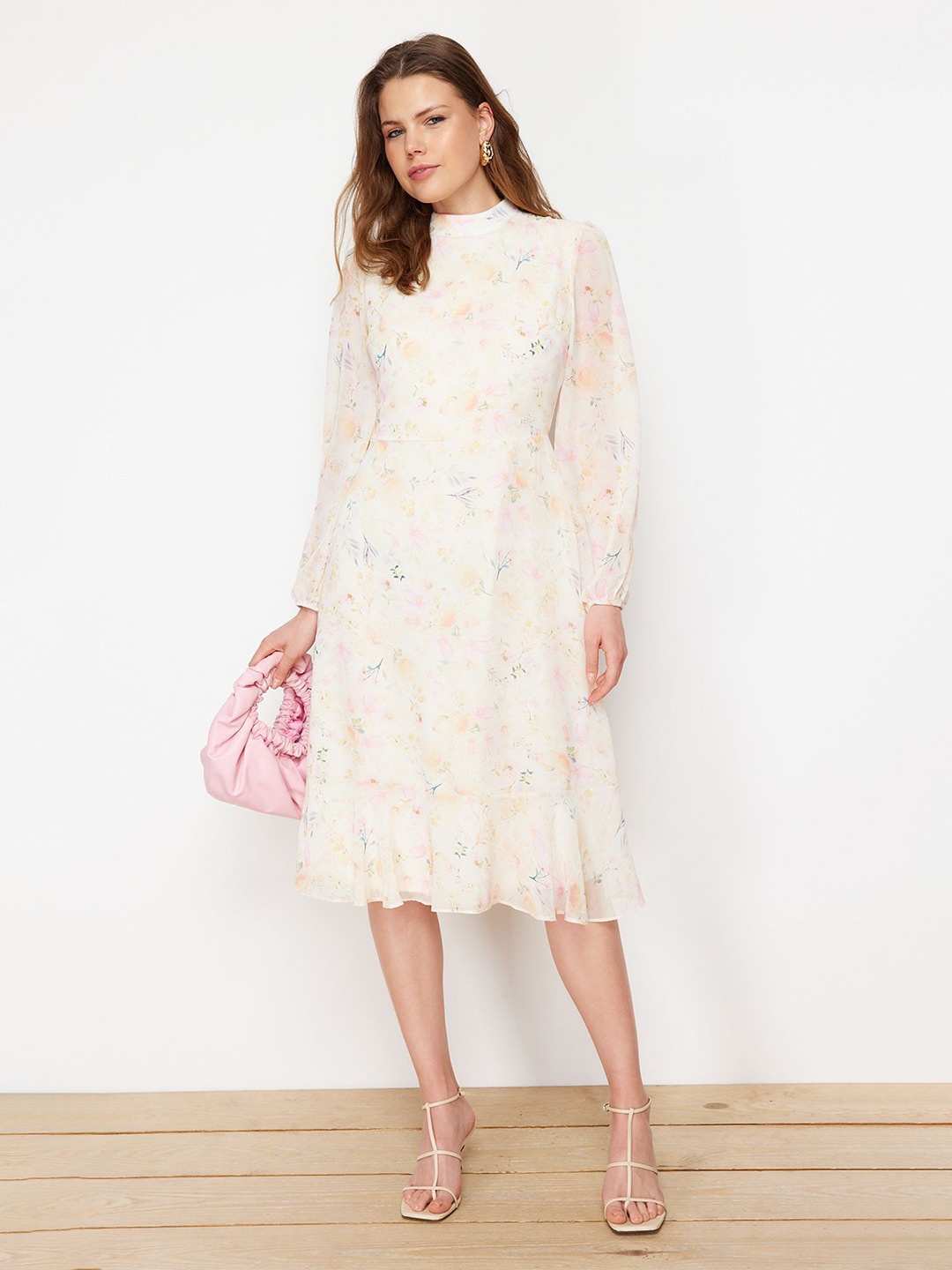 

Trendyol Floral Print A-Line Midi Dress, White