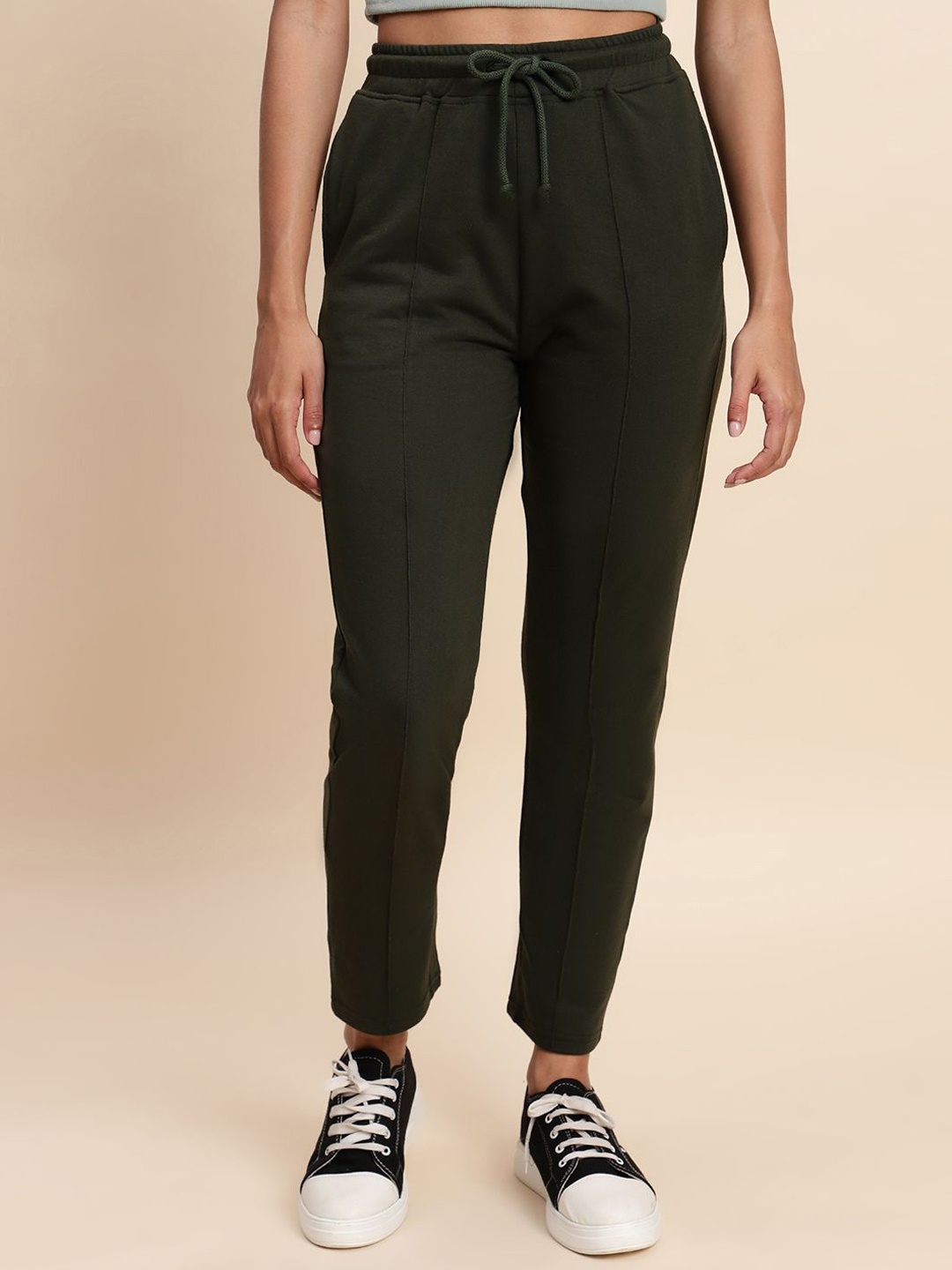 

UnaOne Women Solid Relaxed-Fit Cotton Mid Rise Track Pants, Green