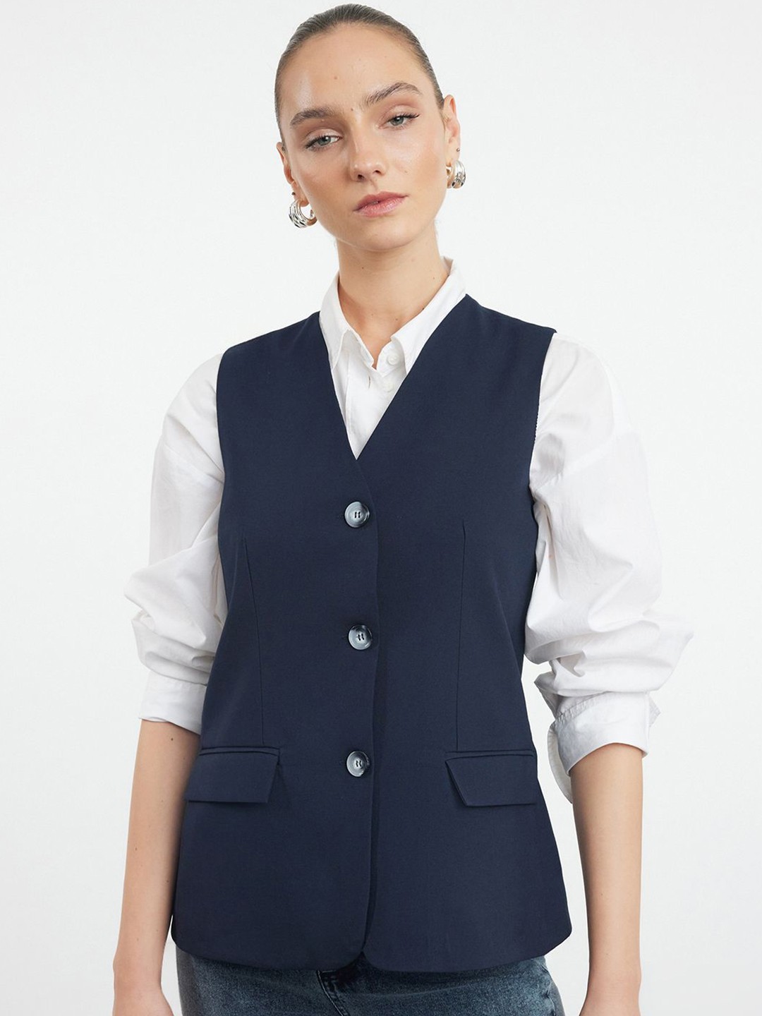 

Trendyol V-Neck Sleeveless Waistcoat, Navy blue