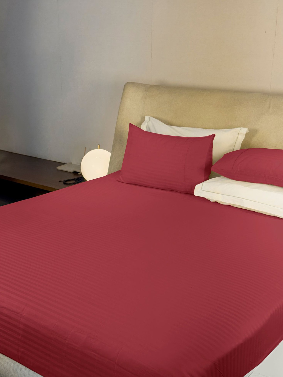 

LABHAM Red Striped 210 TC Satin King Bedsheet with 2 Pillow Covers