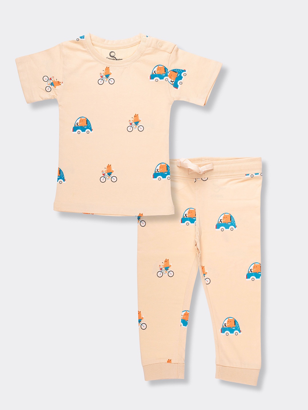 

Orange Sugar Kids Printed Pure Cotton T-shirt with Pyjamas, Beige