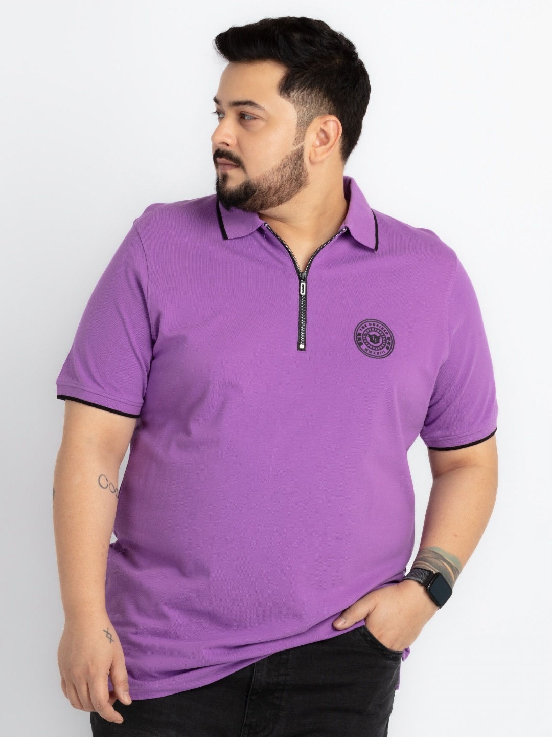 

UNSIZED Men Solid Polo Collar Cotton T-shirt, Purple