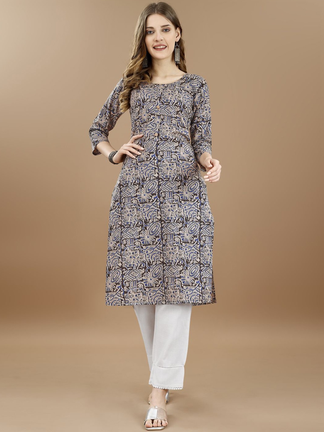 

KUNDAN FAB Floral Printed Cotton Straight Kurta, Bronze