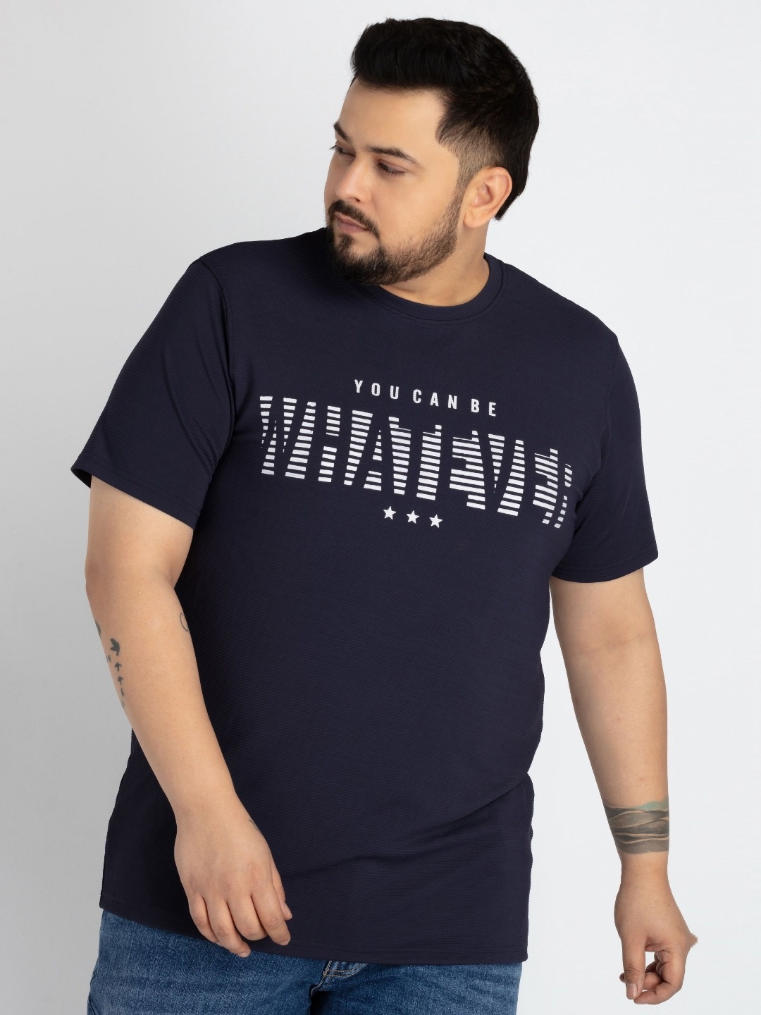 

UNSIZED Men Typography Printed Round Neck Cotton T-shirt, Navy blue