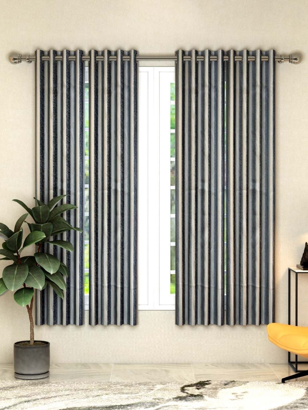 

Aura Grey & White 4 Pieces Striped Window Curtains