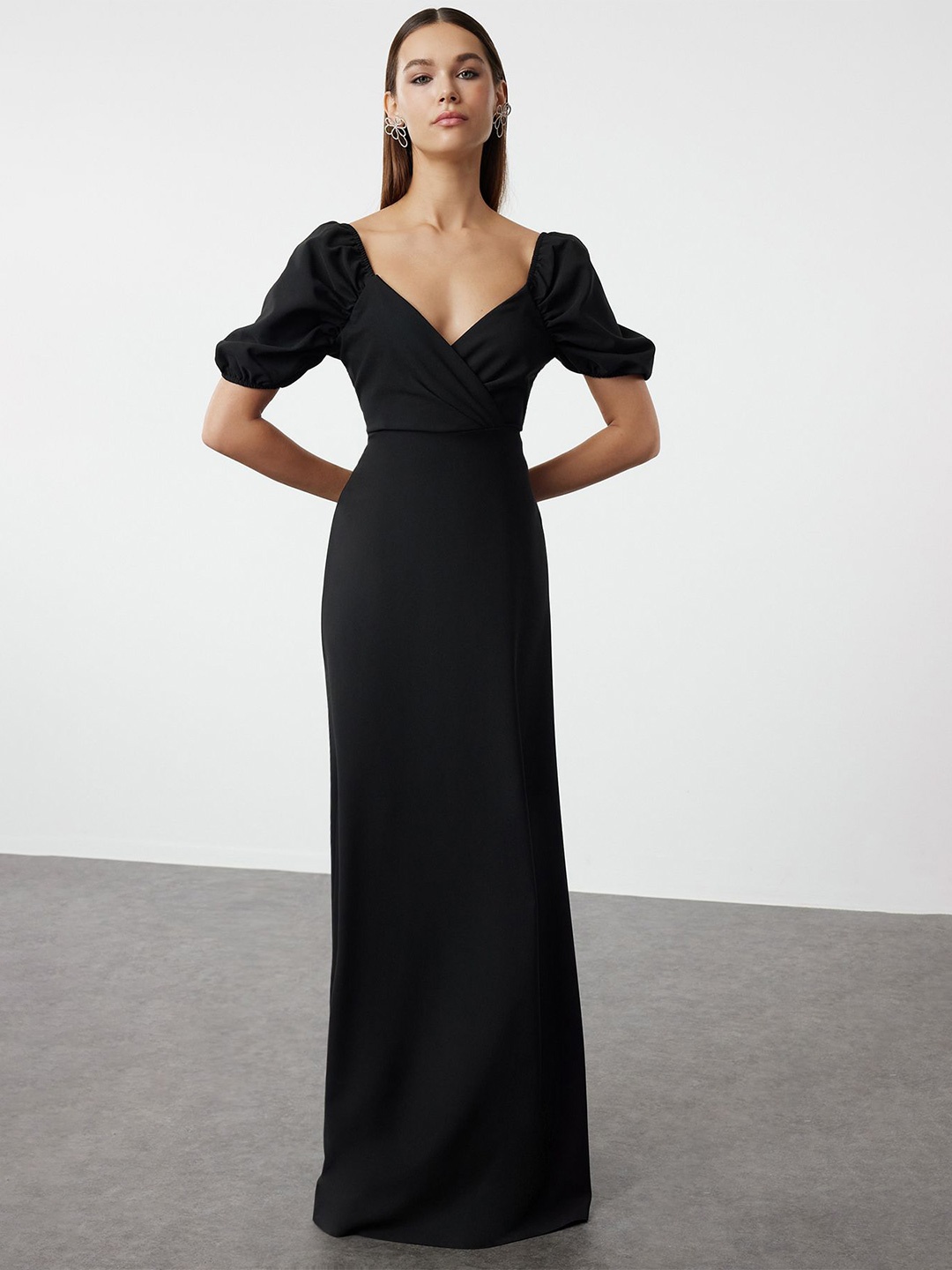 

Trendyol Solid Puff Sleeve Maxi Dress, Black