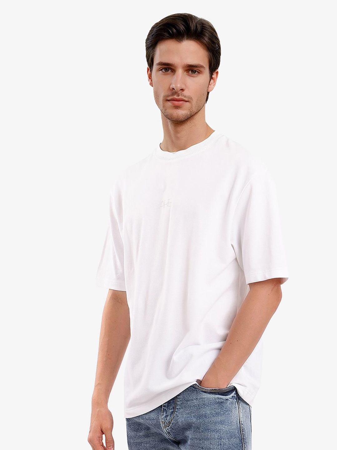 

RARE RABBIT Men Raw Edge Boxy T-shirt, White