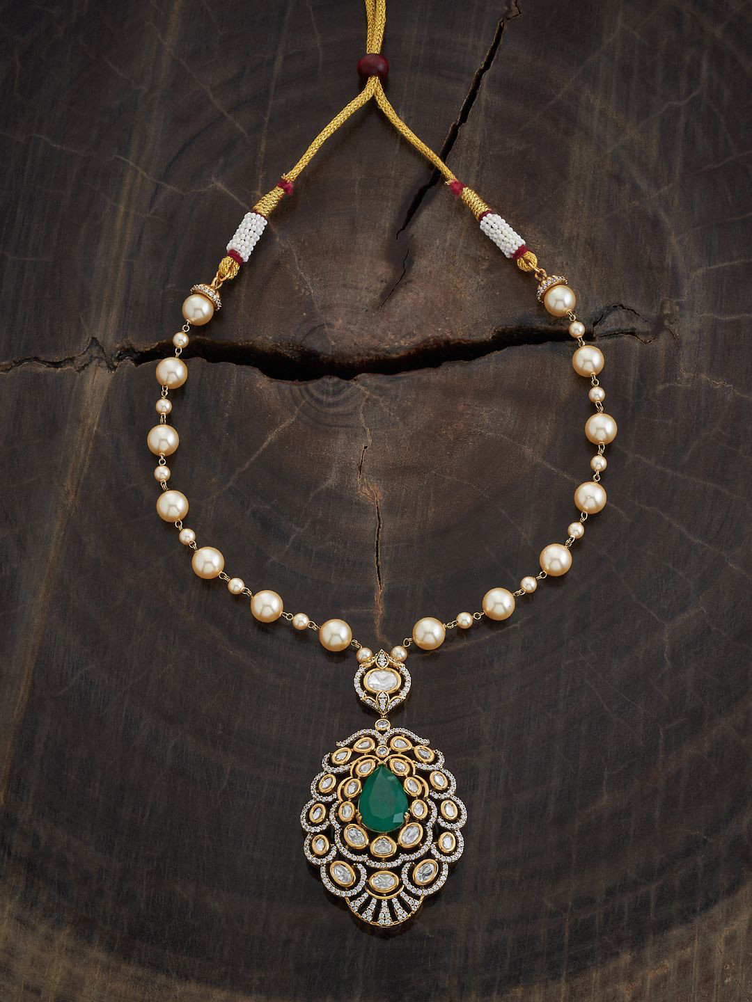 

Kushal's Fashion Jewellery Copper Statement Ethnic Kundan Necklace, Green