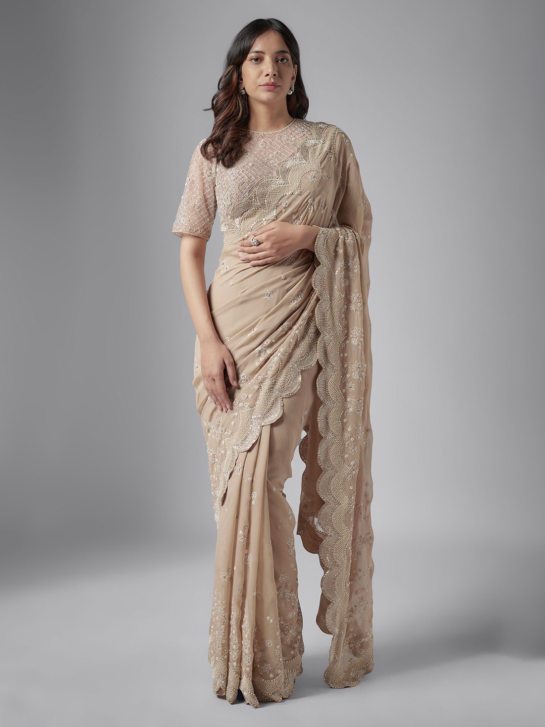 

Maisolos Embroidered Saree With Blouse Piece, Beige