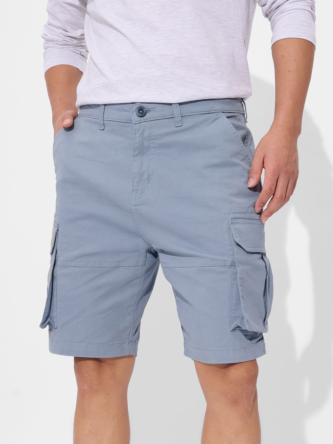 

The Souled Store Men Regular Fit Cargo Shorts, Grey