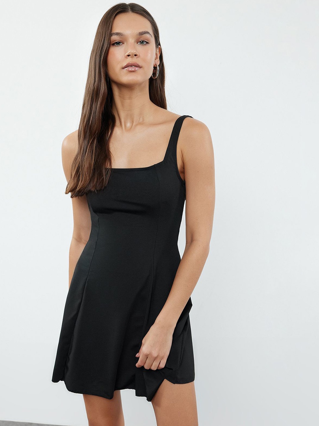 

Trendyol Square Neck Sleeveless Swimming Dress With Attached Shorts, Black