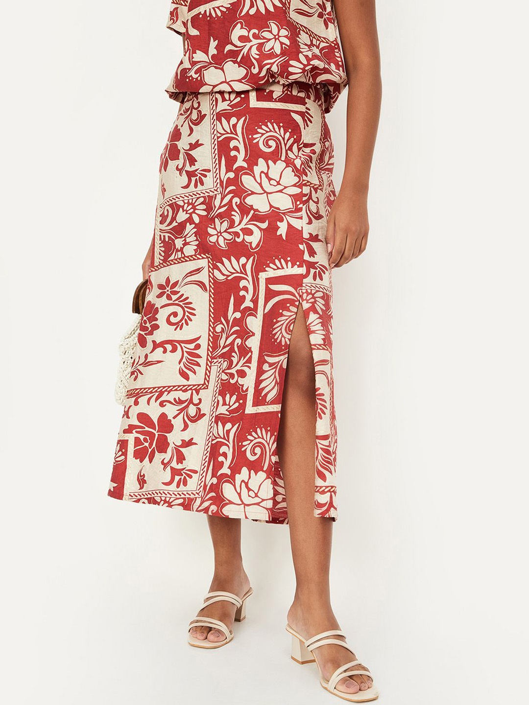 

max Printed A-Line Midi Skirt, Off white