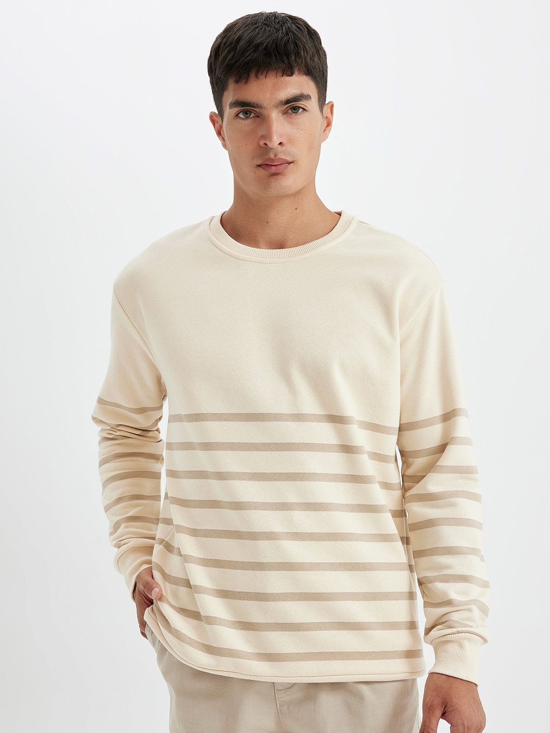 

DeFacto Men Striped Pullover, Cream