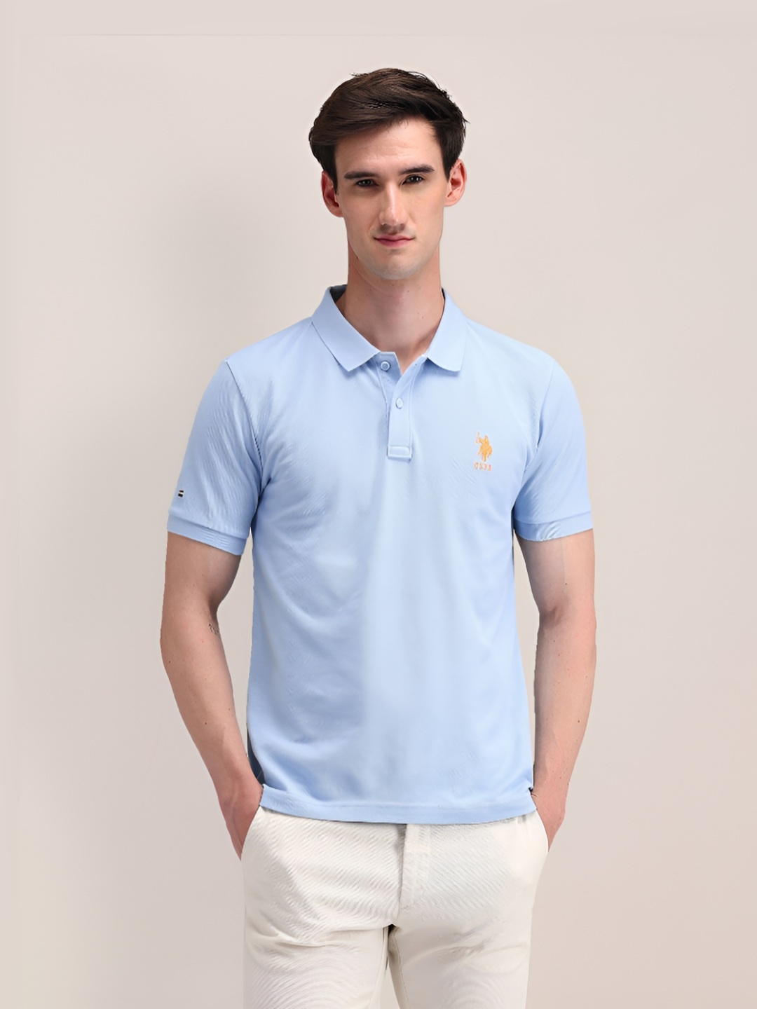 

U.S. Polo Assn. Men Solid Polo Collar Cotton T-shirt, Blue