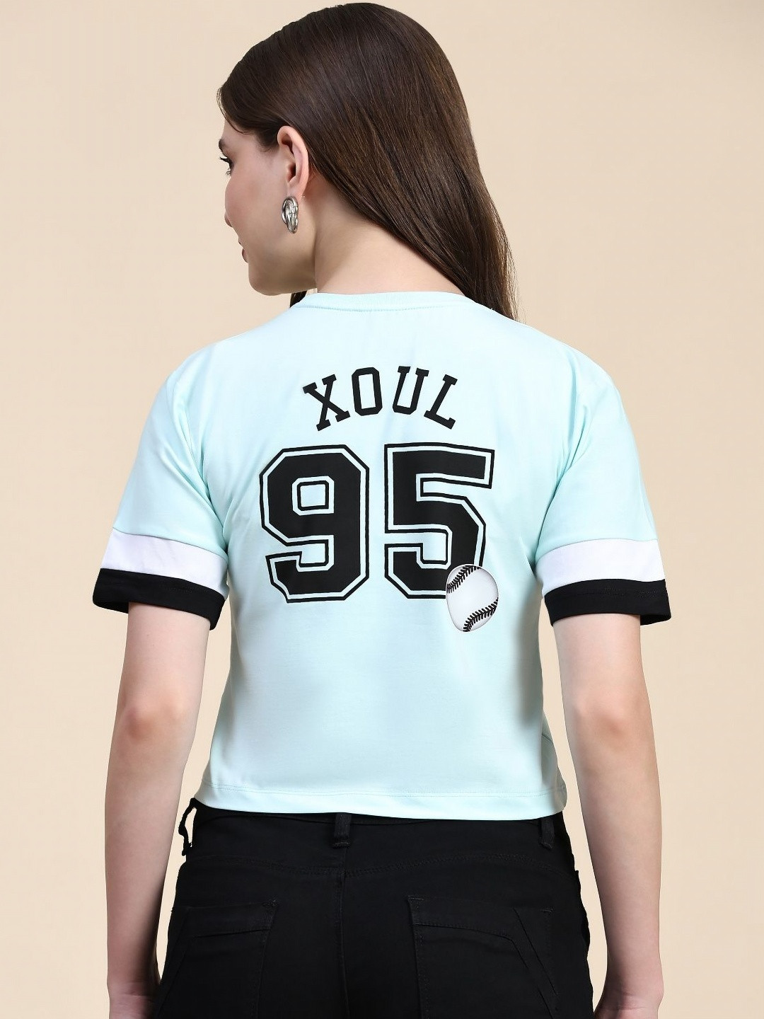 

AECK Women Varsity Printed Round Neck Cotton T-shirt, Blue