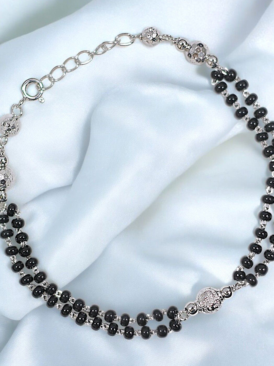 

Taraash 925 Sterling Silver Rhodium Plated Beaded Mangalsutra Bracelet