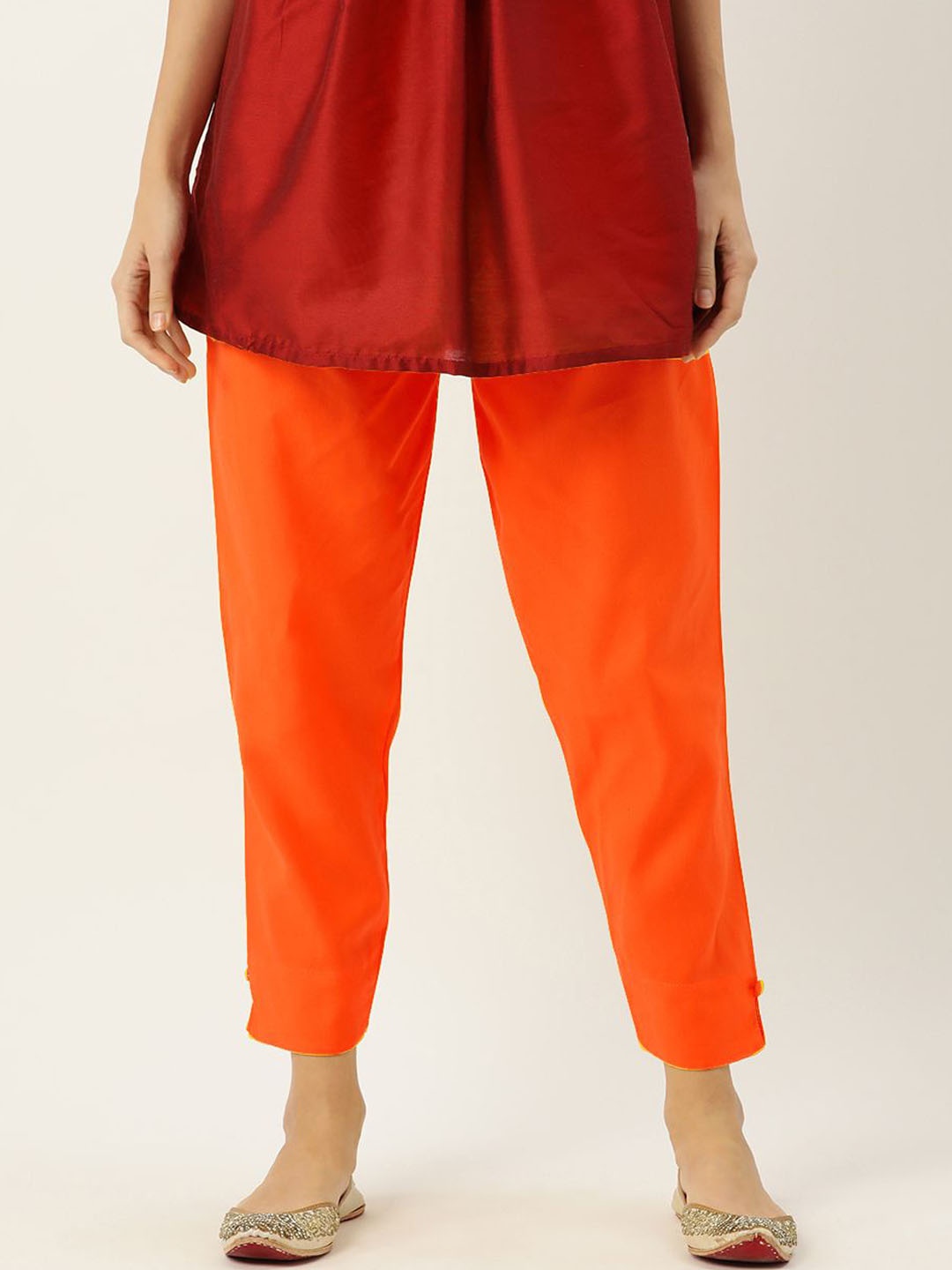 

HASRI Women Self Design Trousers, Orange