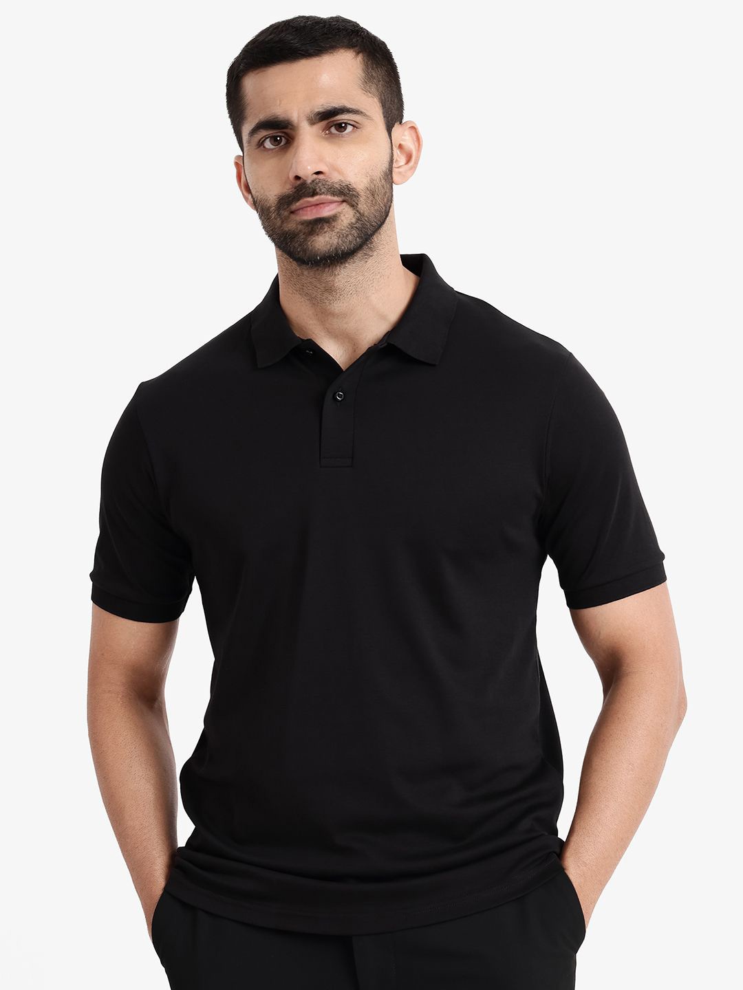 

RARE RABBIT Men Polo Collar Pockets T-shirt, Black