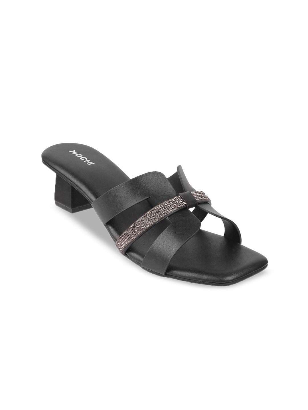 

Mochi Textured Block Sandals with Buckles, Black