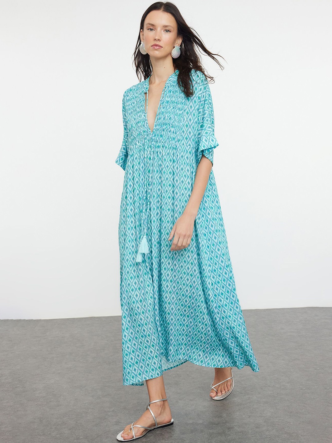 

Trendyol Geometric Printed A-Line Maxi Dress, Blue