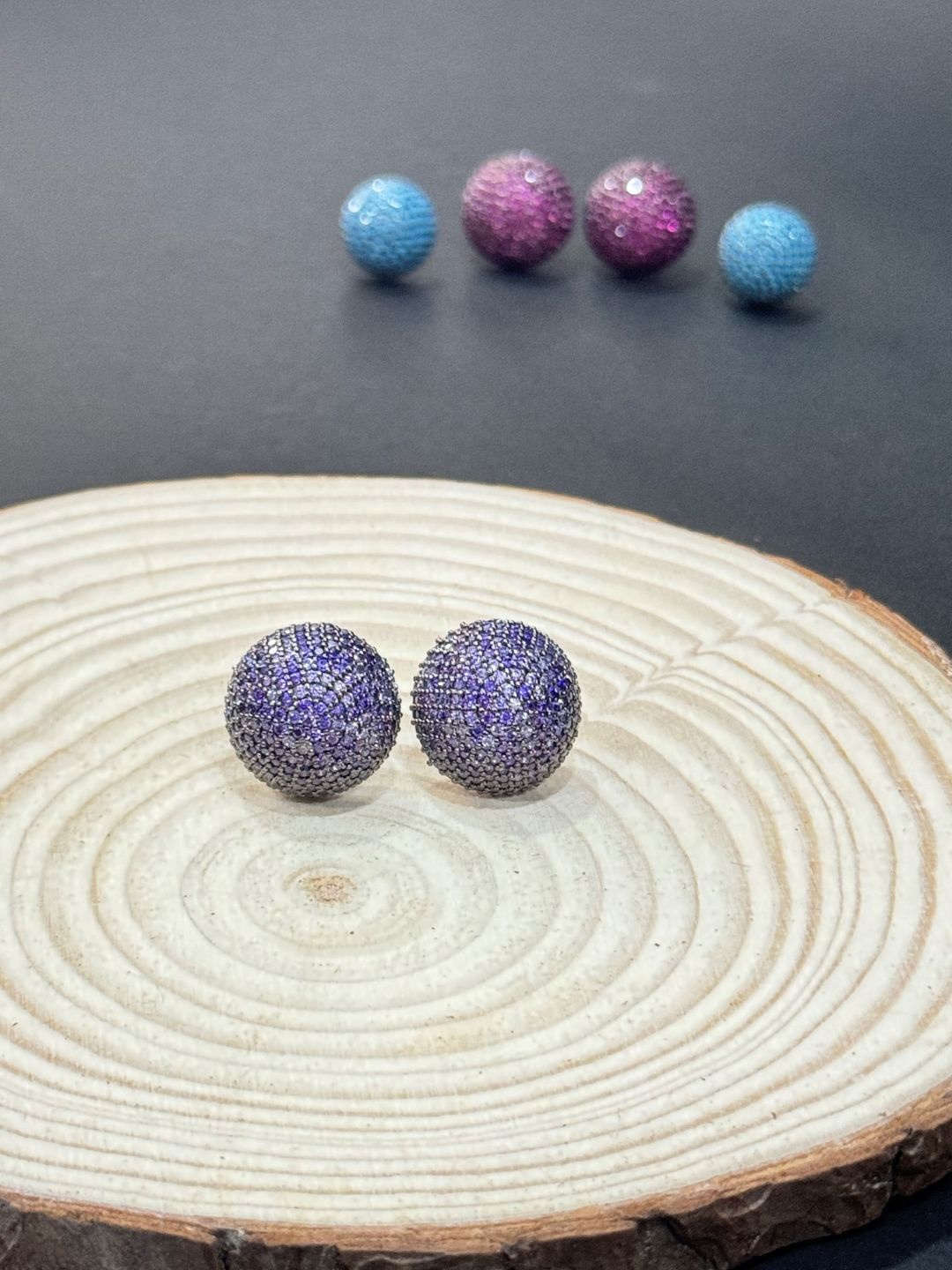 

The Jewellery Tale Brass American Diamond Studded Circular Studs Earrings, Purple