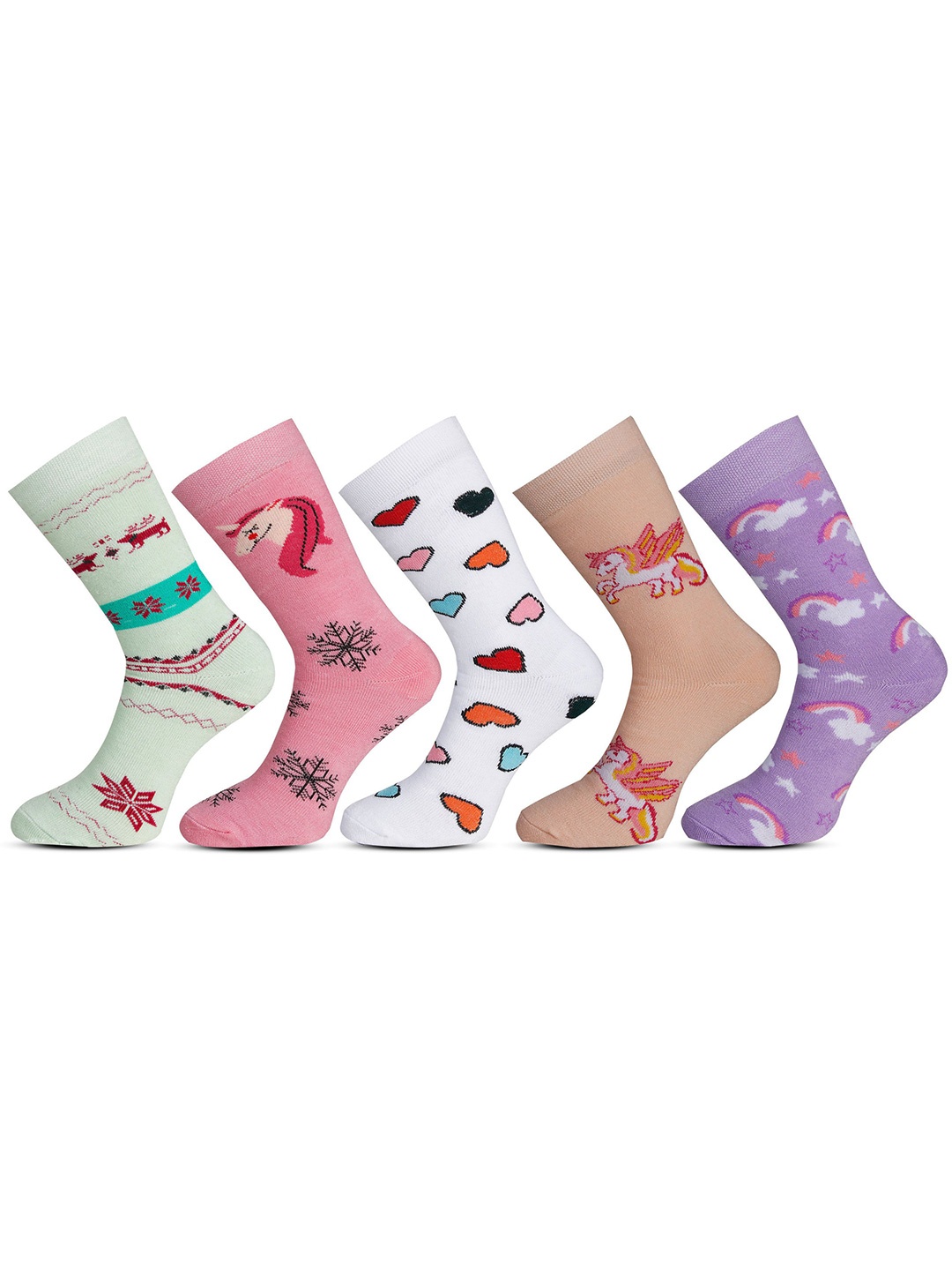 

RC. ROYAL CLASS Girls Pack Of 5 Patterned Calf Length Socks, Pink